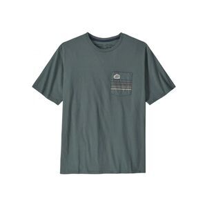 patagonia men's line logo ridge stripe organic pocket t-shirt small